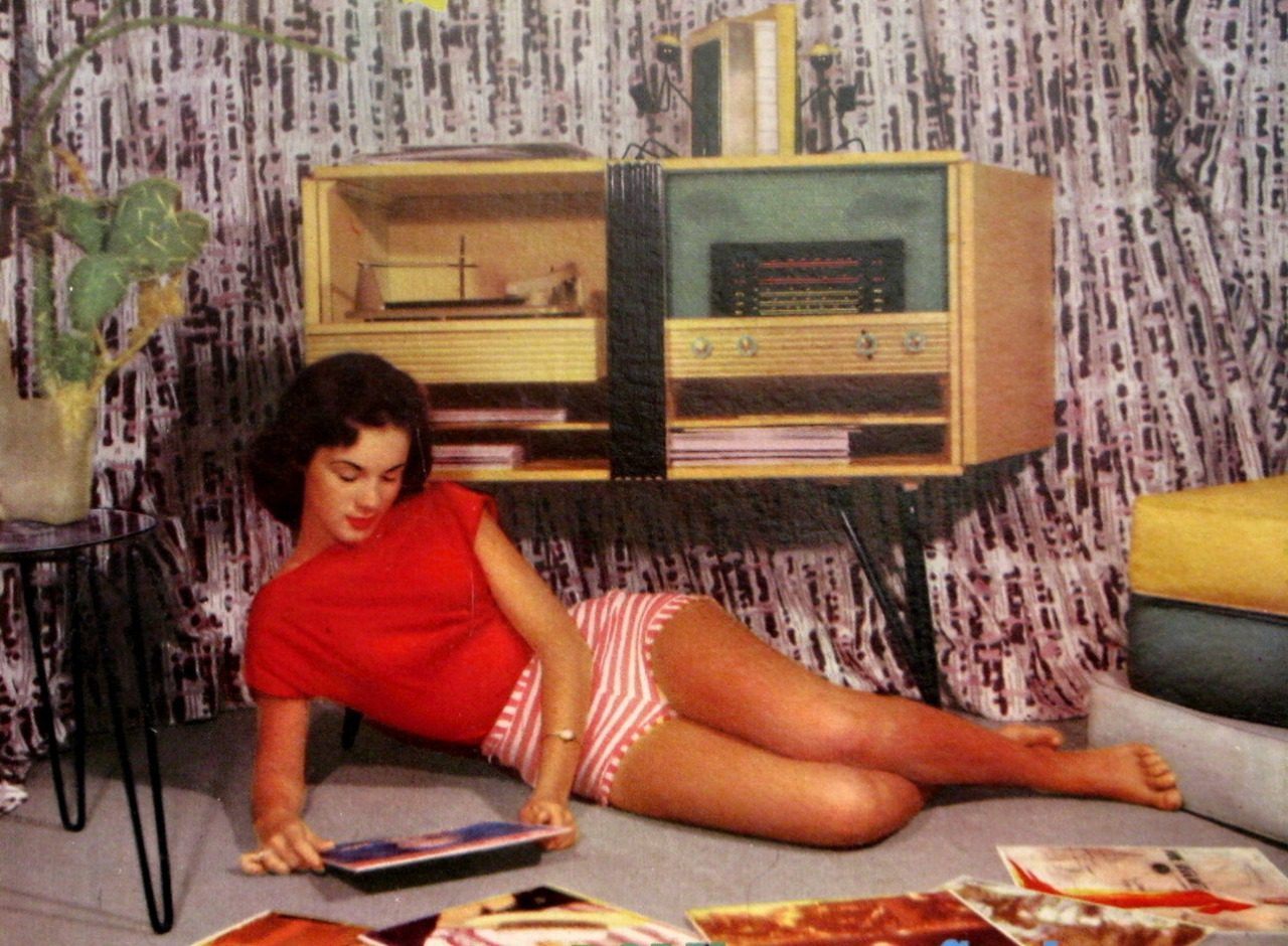 1957 - listening to records at home
