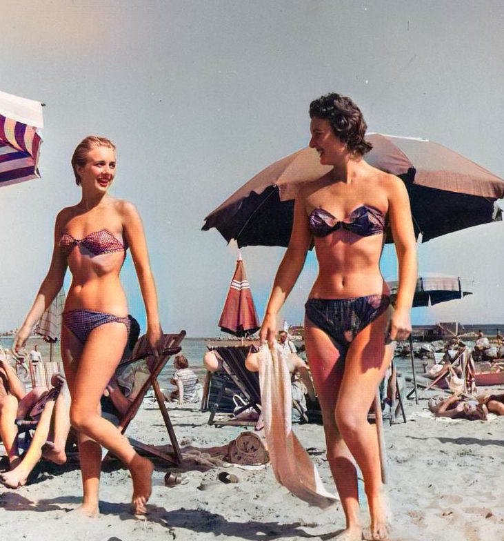 the 50’s on a beach in Europe