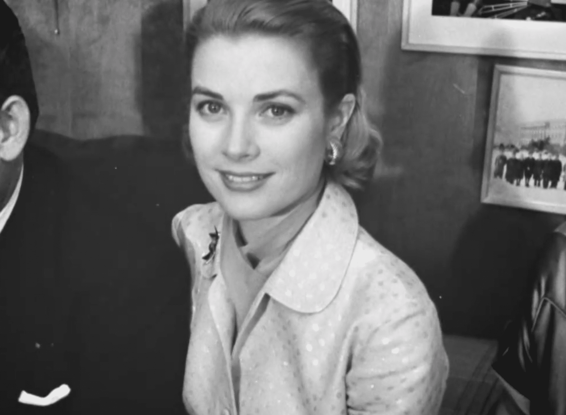 Grace Kelly at the announcement of her engagement with Prince Rainier of Monaco on January 5, 1956.