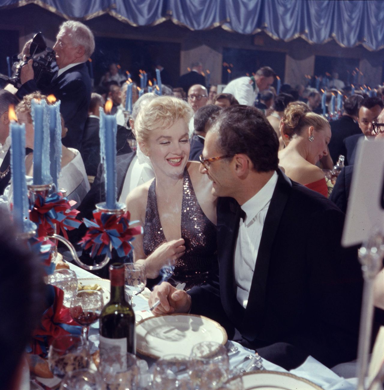 Marilyn Monroe and Arthur Miller attending the April in Paris ball, 1957