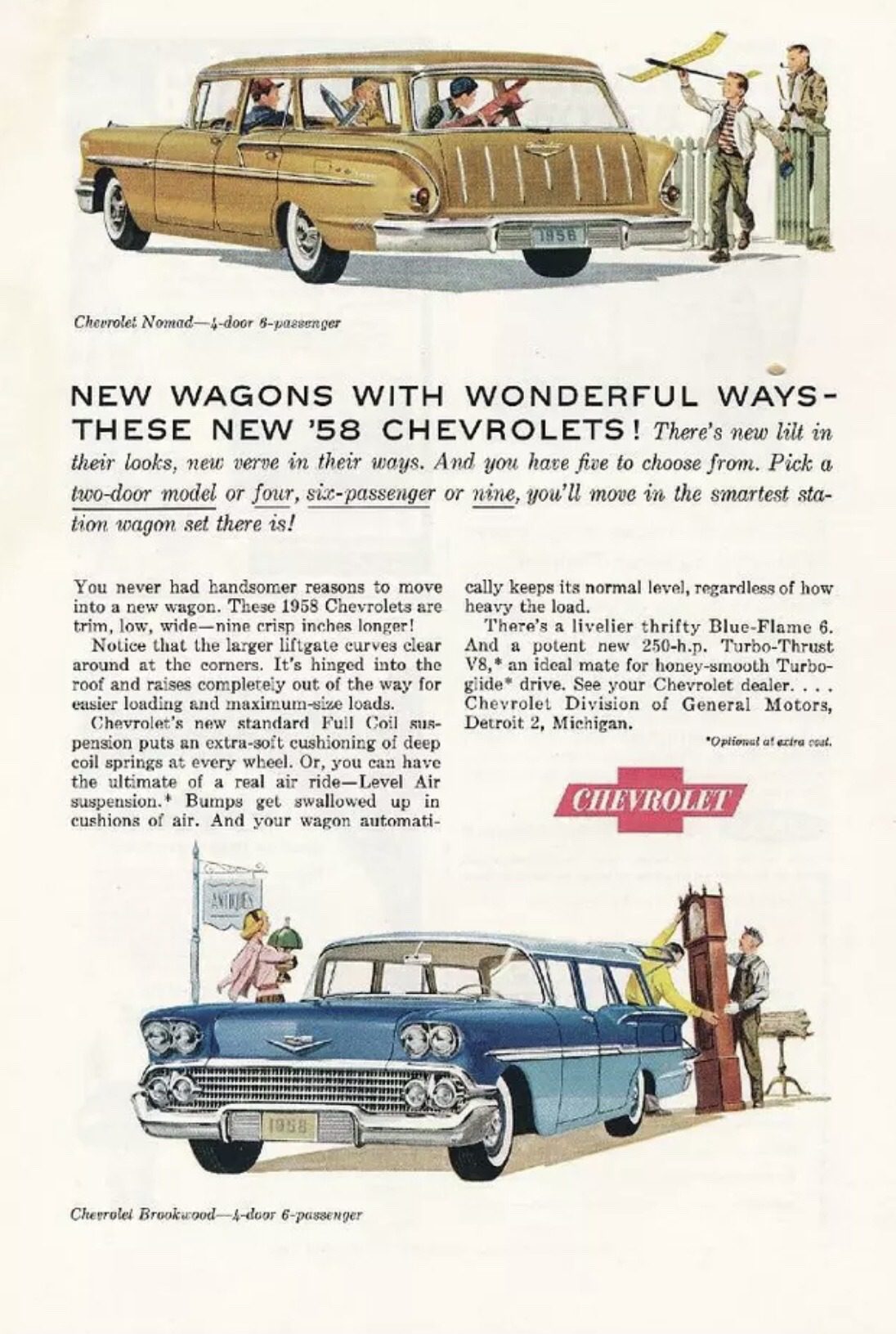 1958 Chevy Nomad wagon magazine advertising
