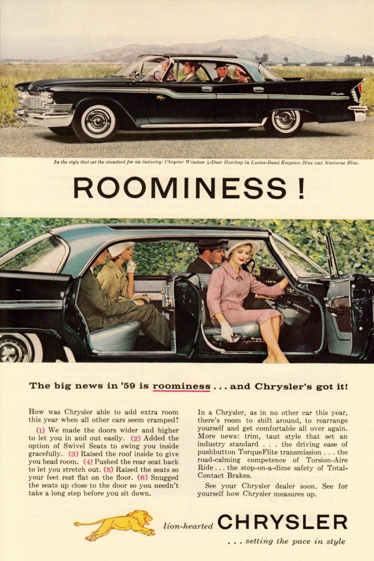 April 1959 National Geographic ad for Chrysler Windsor.