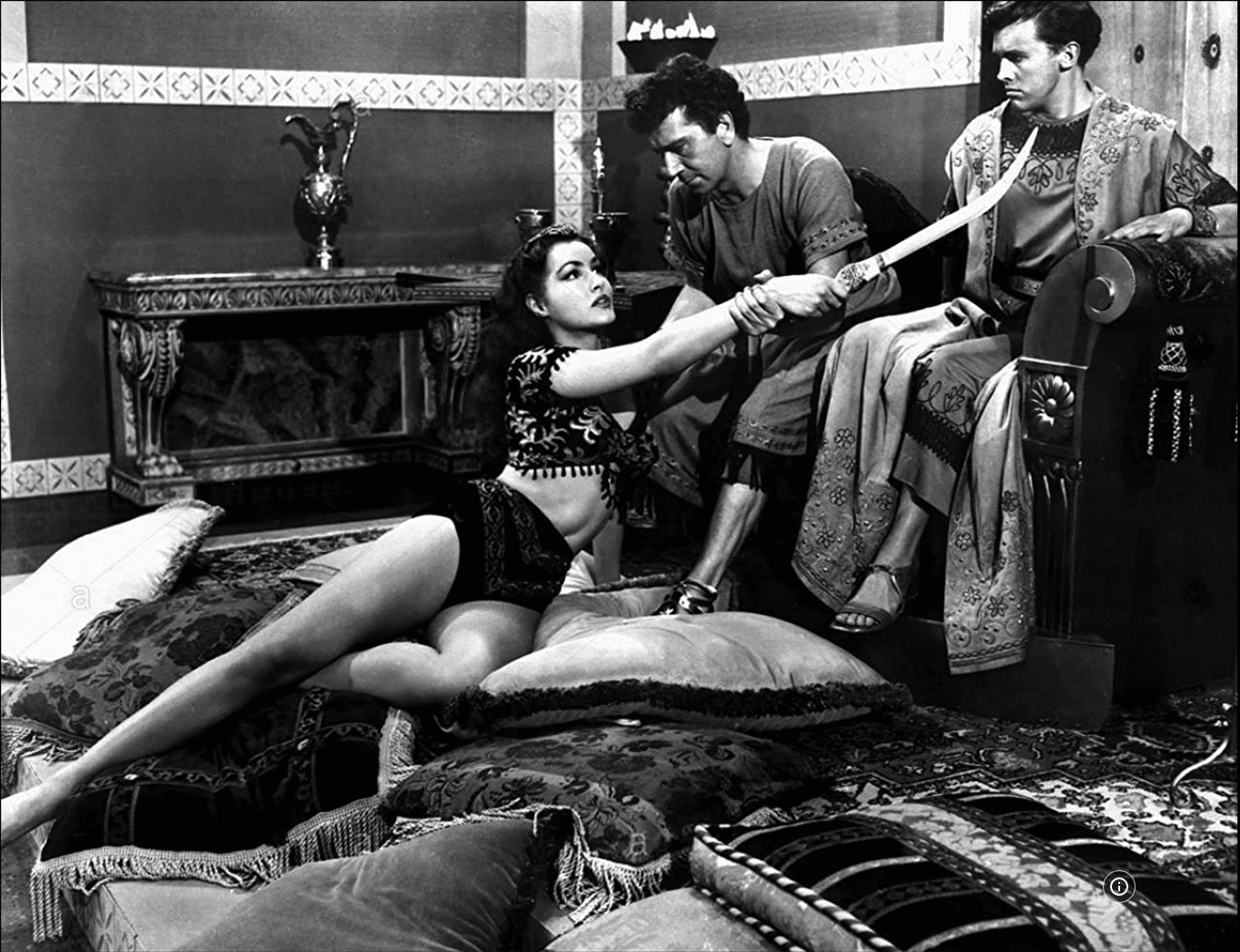 Richard Conte, Terry Kilburn, and Julie Newmar in Slaves of Babylon (1953)