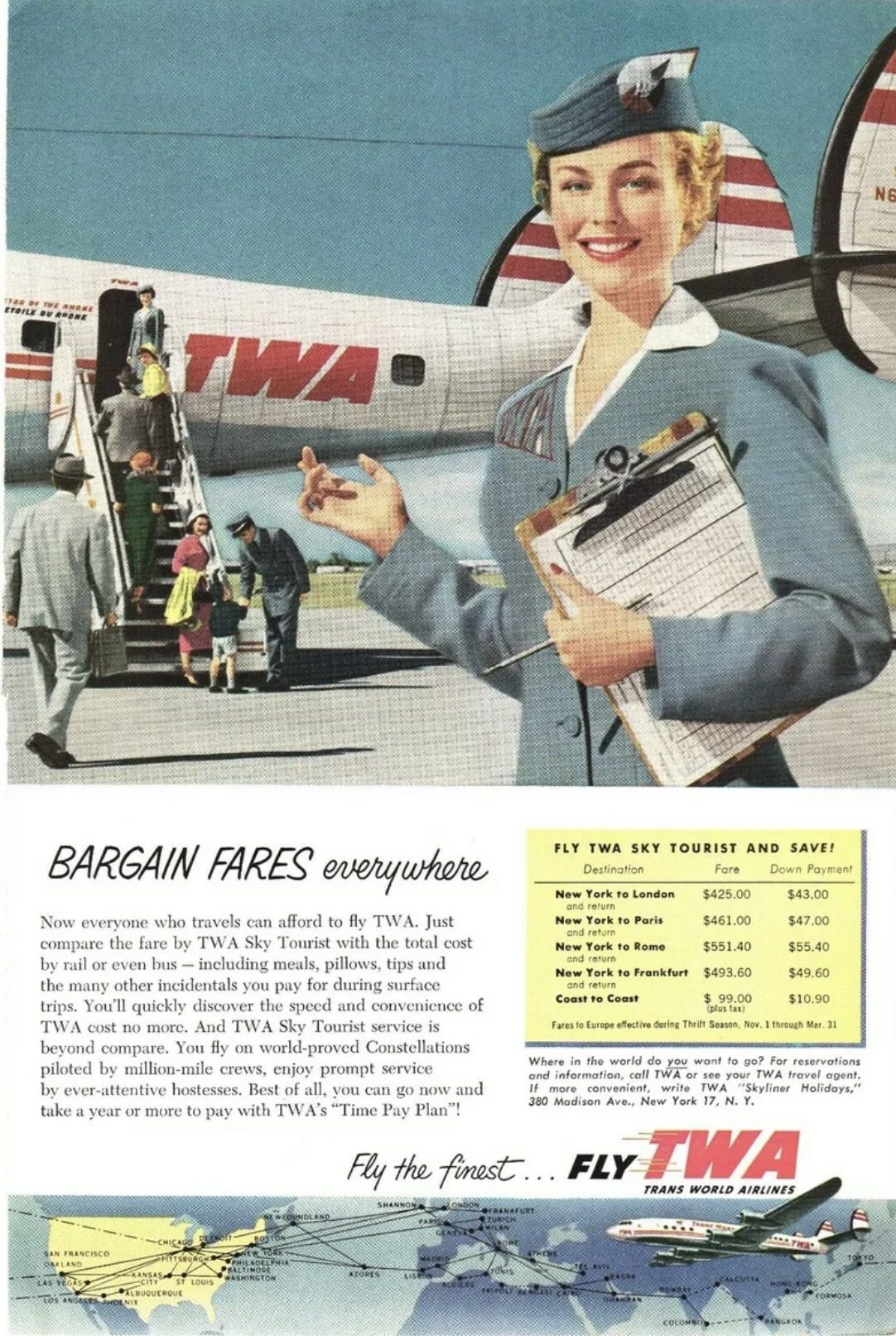 1952 TWA Trans World Airlines advertisement