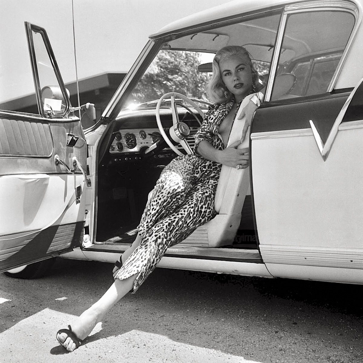 Jeanne Carmen in a 1956 Studebaker Golden Hawk
