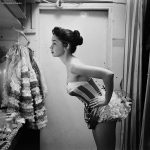 Dale Strong dressing backstage at the Latin Quarter nightclub. Lisa Larsen, “Prettiest Showgirl on Broadway,” Life, March 17, 1952