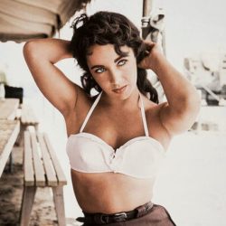 Liz Taylor on the set of Giant, 1955