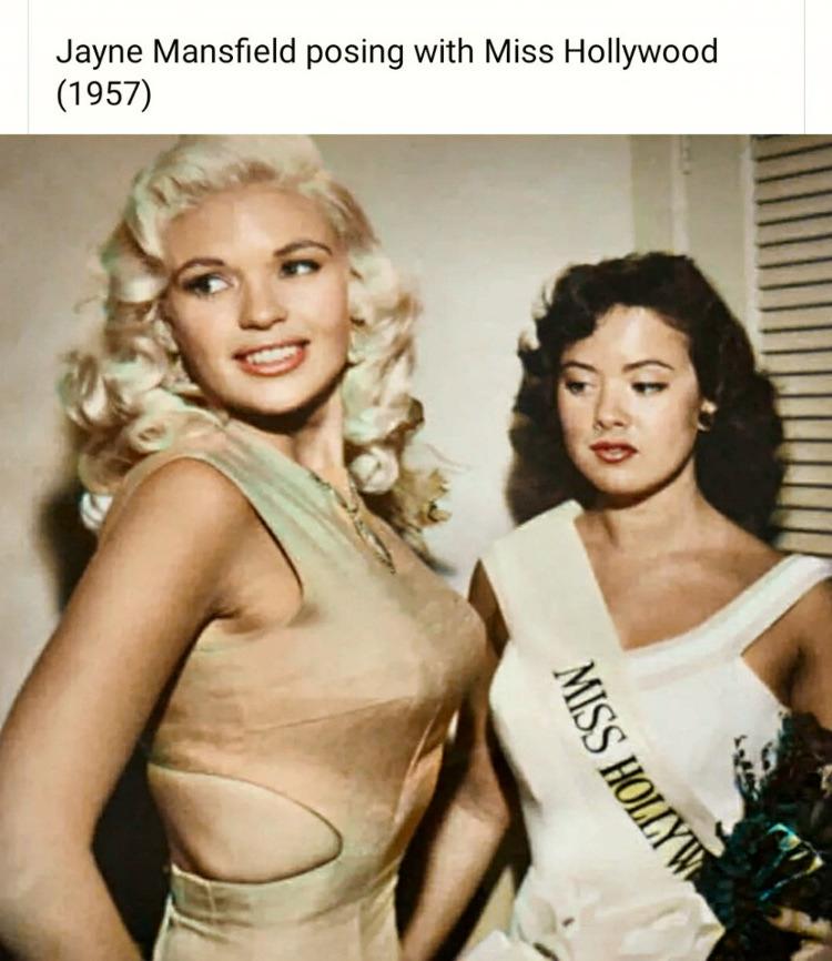 Jayne Mansfield posing with Miss Hollywood - 1975