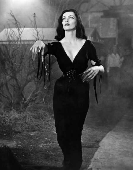 Vampira, a.k.a. Maila Nurmi, on the set of Plan 9 from Outer Space, 1956