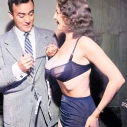 Tempest Storm : being measured by a member of the Hollywood press, 1954. 41-24-34