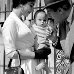 Elizabeth Taylor and Michael Wilding with baby Michael Wilding Jr. in London, 1953.