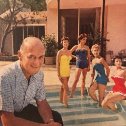 Swimsuit designer Fred Cole with his creations, 1955