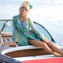 Bardot pictured on a Riva boat in St Tropez, France