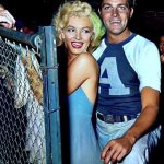 Fellow Fox Stars, Dale Robertson and Marilyn Monroe at the Entertainers Baseball Game at Gilmore Field in Hollywood (1952)