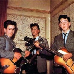 The Beatles in 1957, George is 14, John is 16 & Paul is 15, performing as wedding singers.