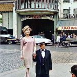 Zsa Zsa Gabor and Buster Keaton photographed outside the Moulin Rouge, Paris, 1959.