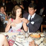 1956 in Hollywood, California- Italian-born actress Pier Angeli shows a wide-eyed American actor Dean Martin her engagement ring.